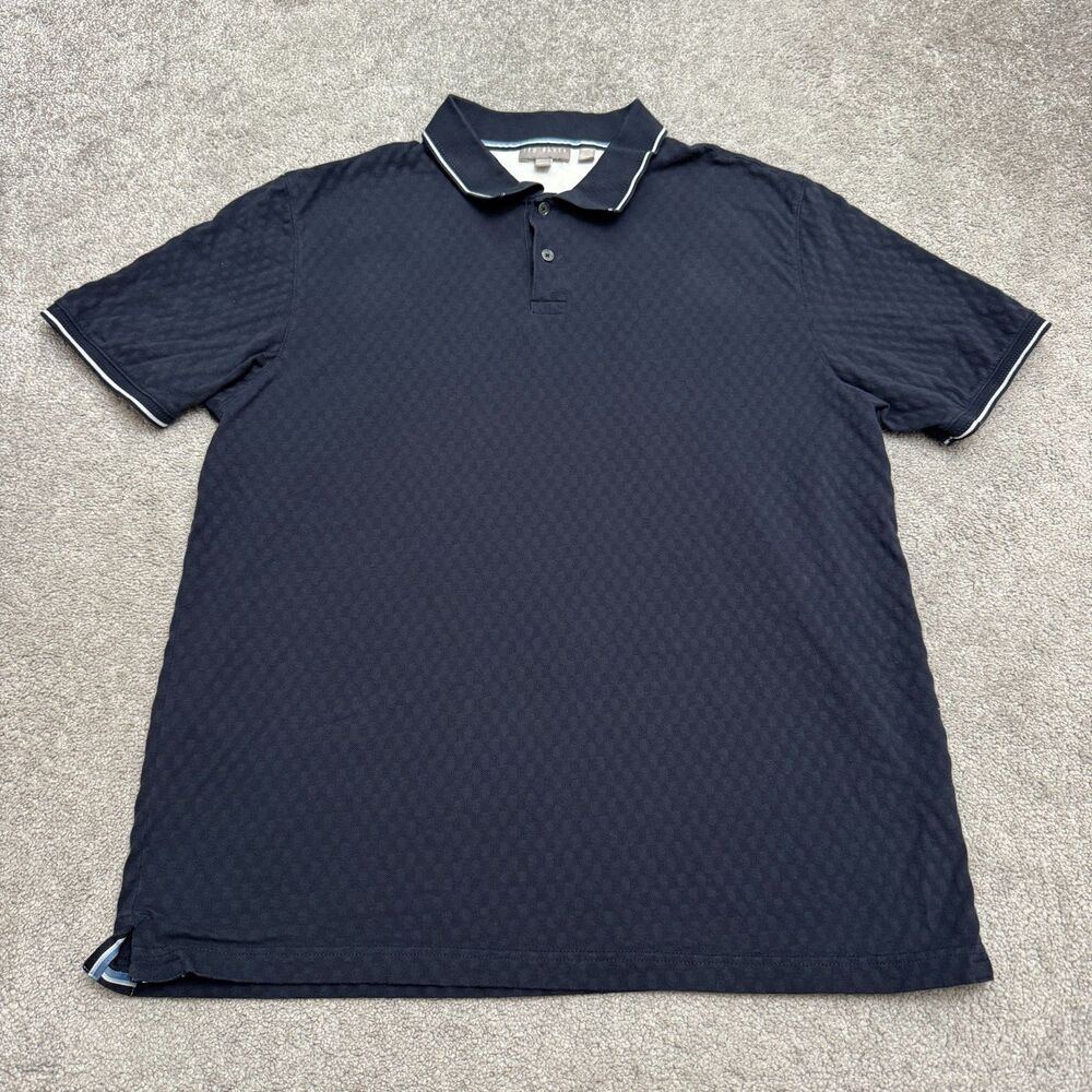 Ted Baker Textured Diamond Polo Shirt Mens XL Navy Blue Knit Short Sleeve Top